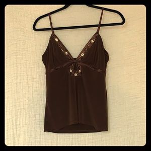Brown beaded tank top with adjustable straps